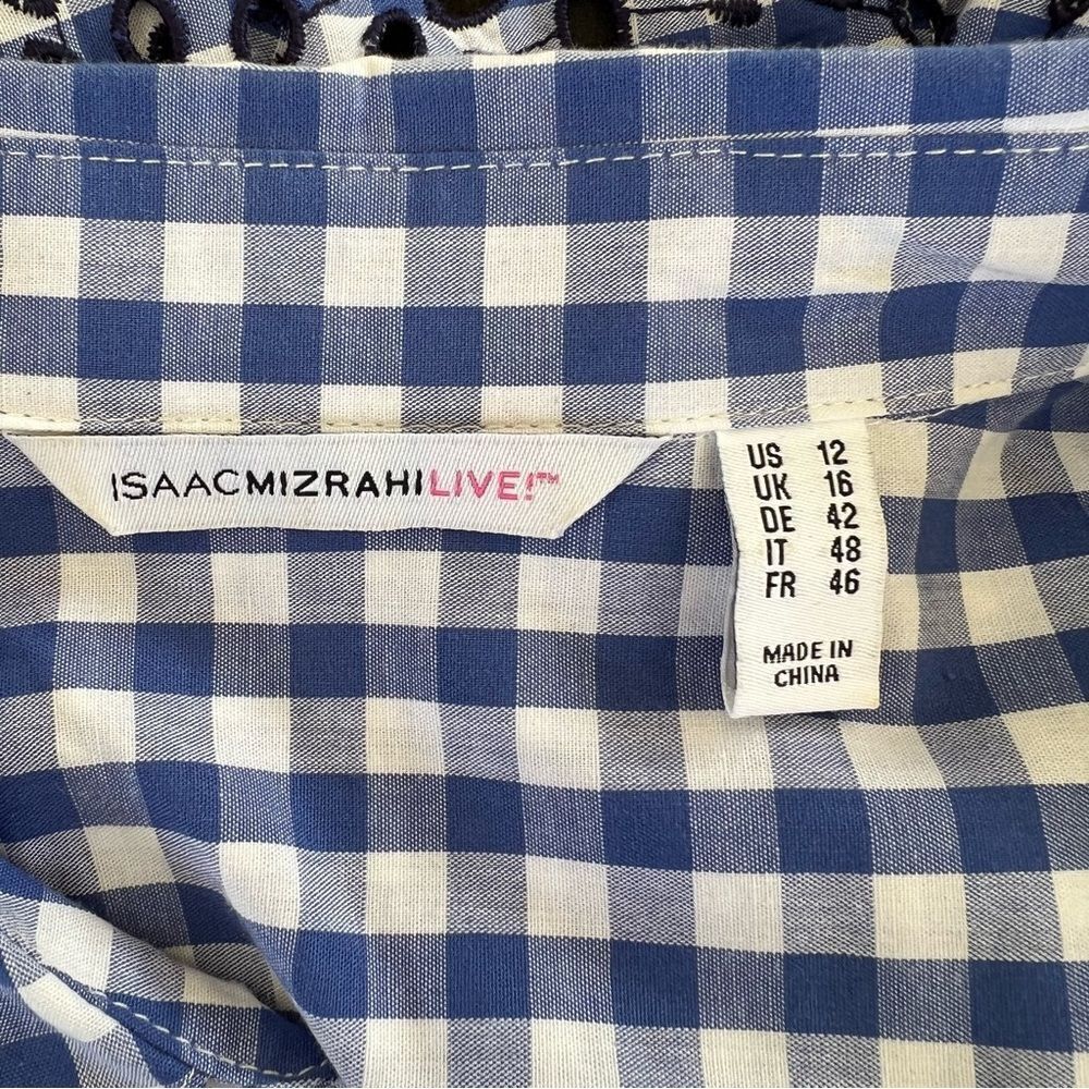 ISAACMIZRAHI Live Blue & White Checked Midi Sleeveless Dress Size 12 - Picture 9 of 10